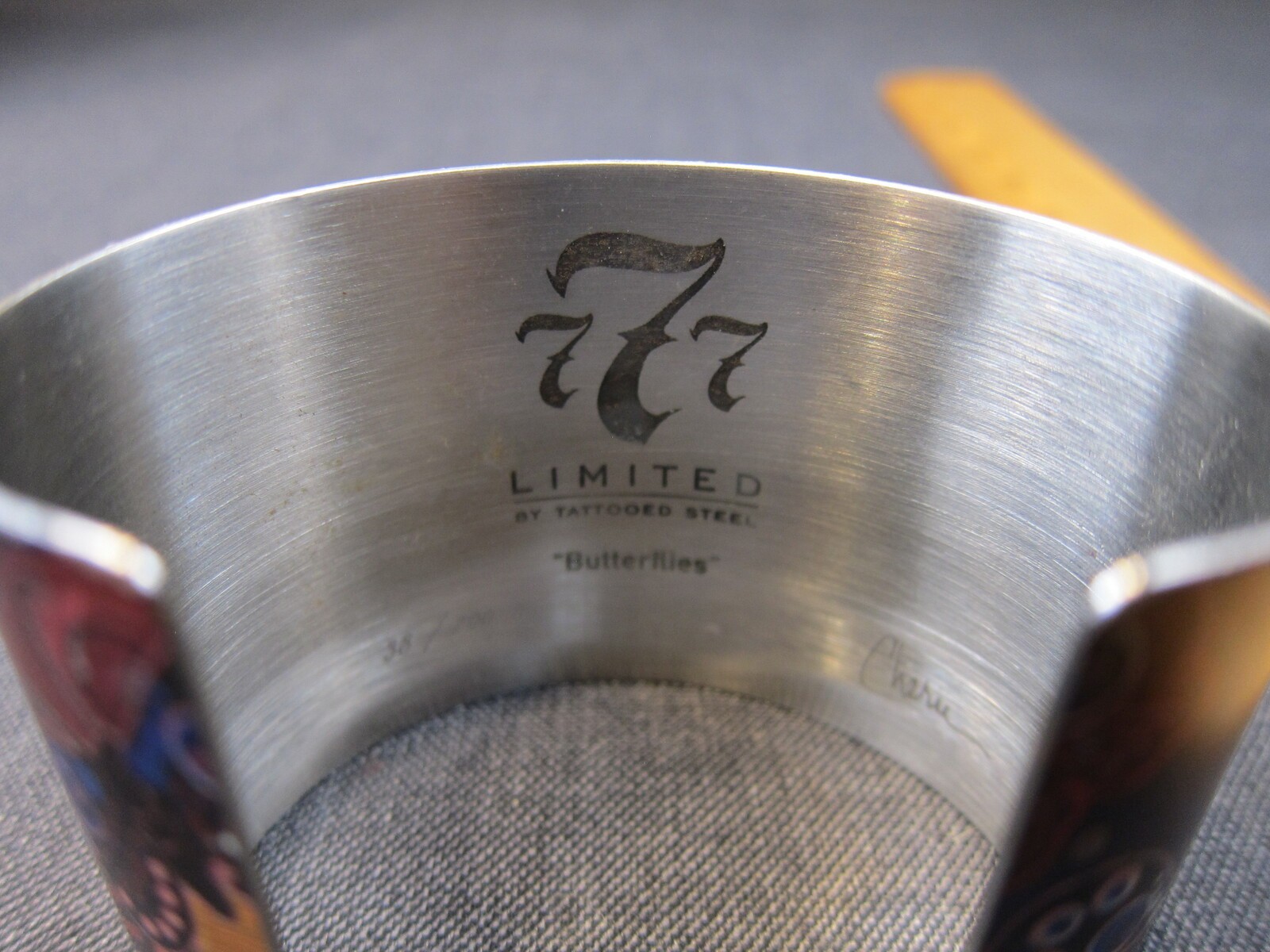 777 Tattooed Steel 38/200 limited edition wide cuff bracelet ‘Butterflies’