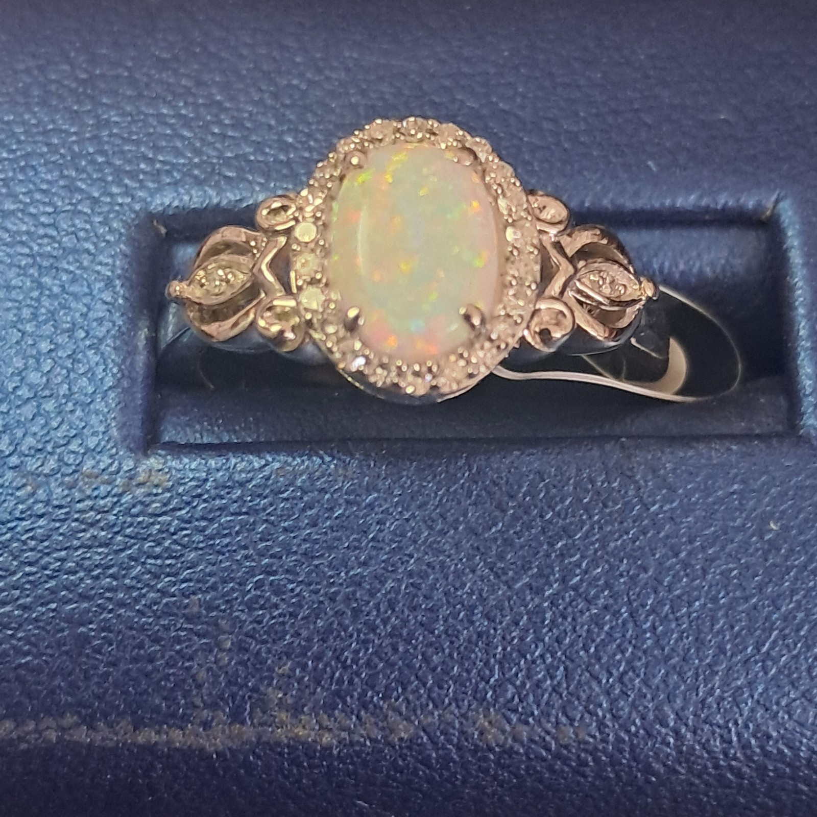 Enchanted Disney Cinderella Sterling Silver Diamond & Opal Ring Size 7 1/8 CTTW