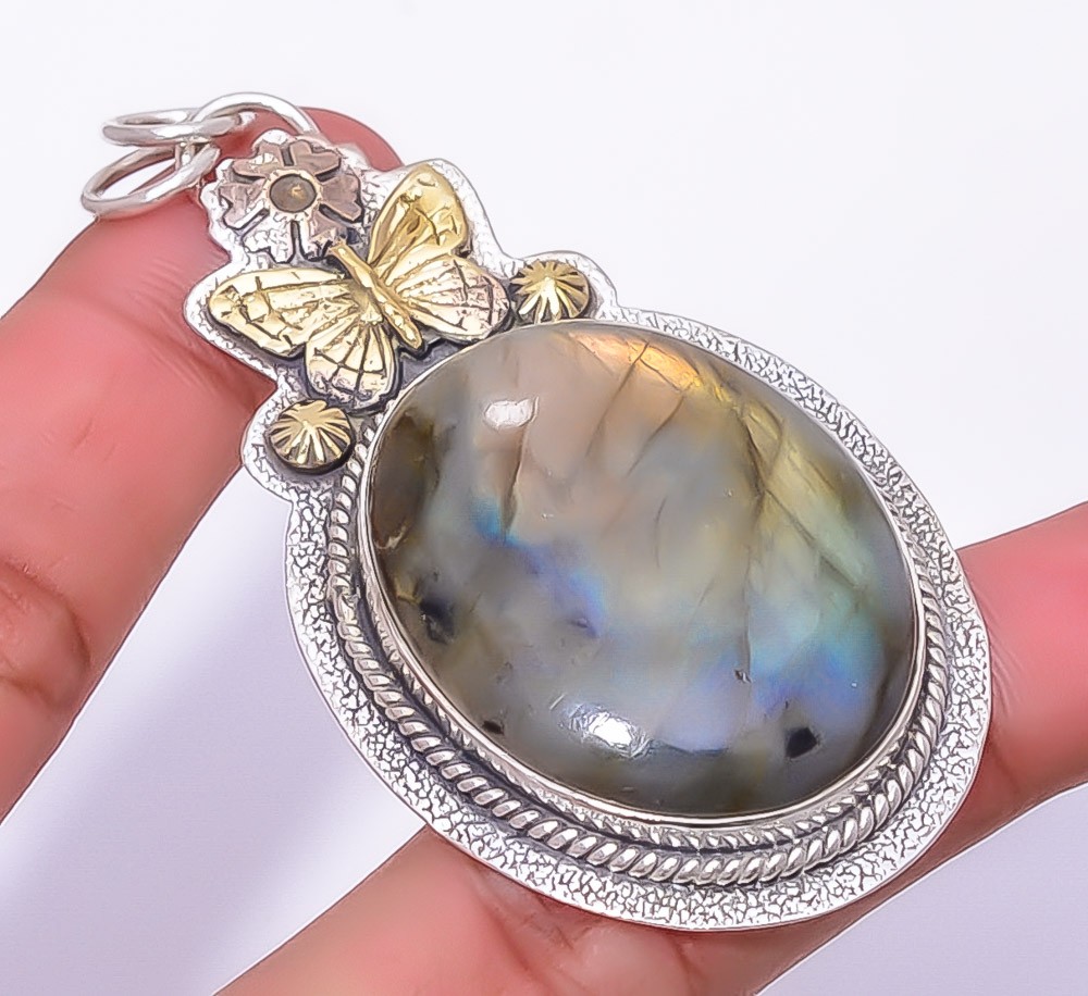 Labradorite 925 Sterling Silver Butterfly Pendant 2.73″ P811742, Christmas Gift