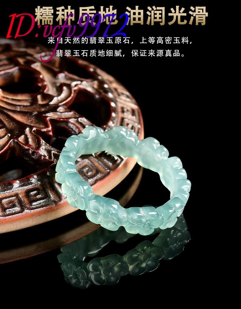 Blue Myanmar Jadeite Flower Ring Emerald Real Burmese Jade Accessories Carved