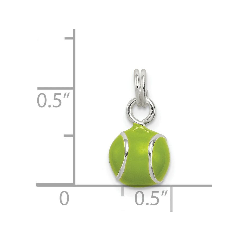 Sterling Silver 925 Green Enameled Tennis Ball Charm Pendant 0.59 Inch