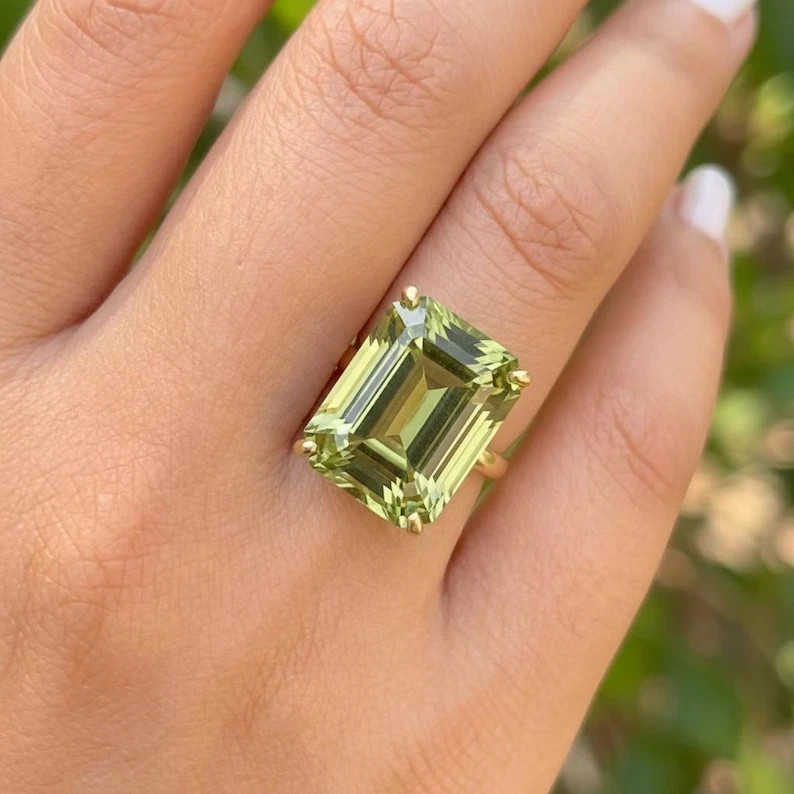 6.00 Ct Emerald Cut Natural Peridot Wedding Ring 14K Solid Yellow Gold