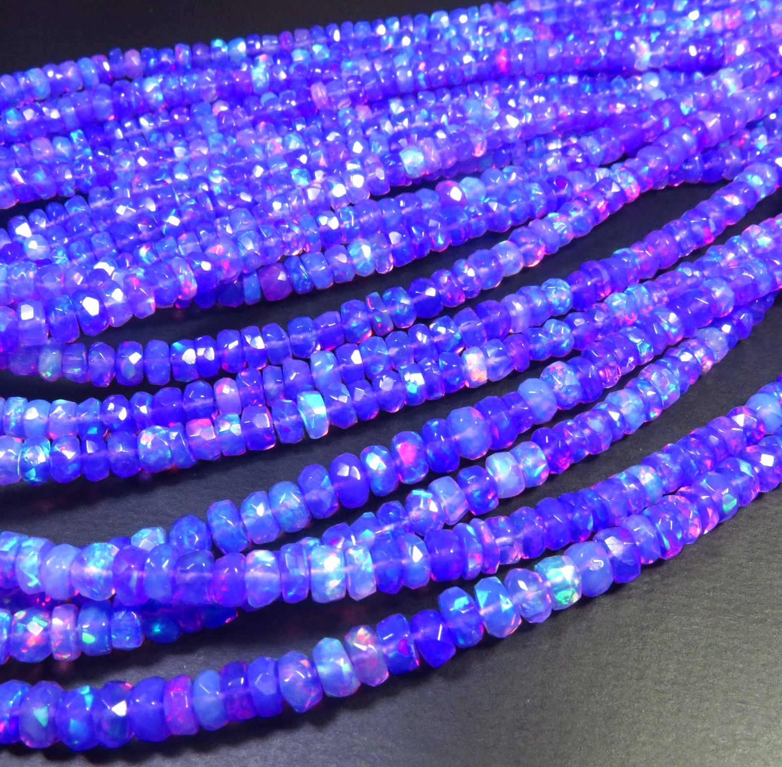 Natural Ethiopian Purple Opal Fire Faceted Rondelle Gems Beads 3.5-5.5mm 16″Inch