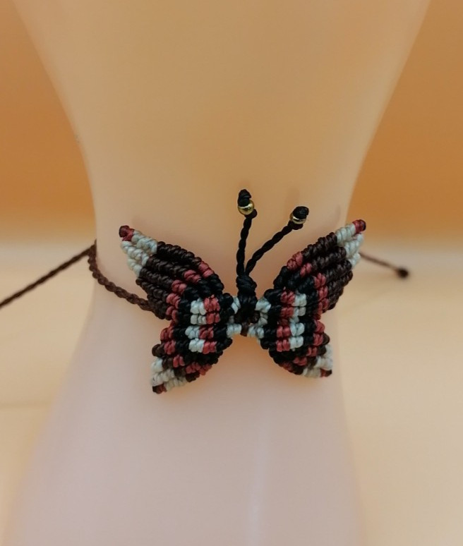 Handmade Macrame Butterfly Anklet with Multicolored Thread