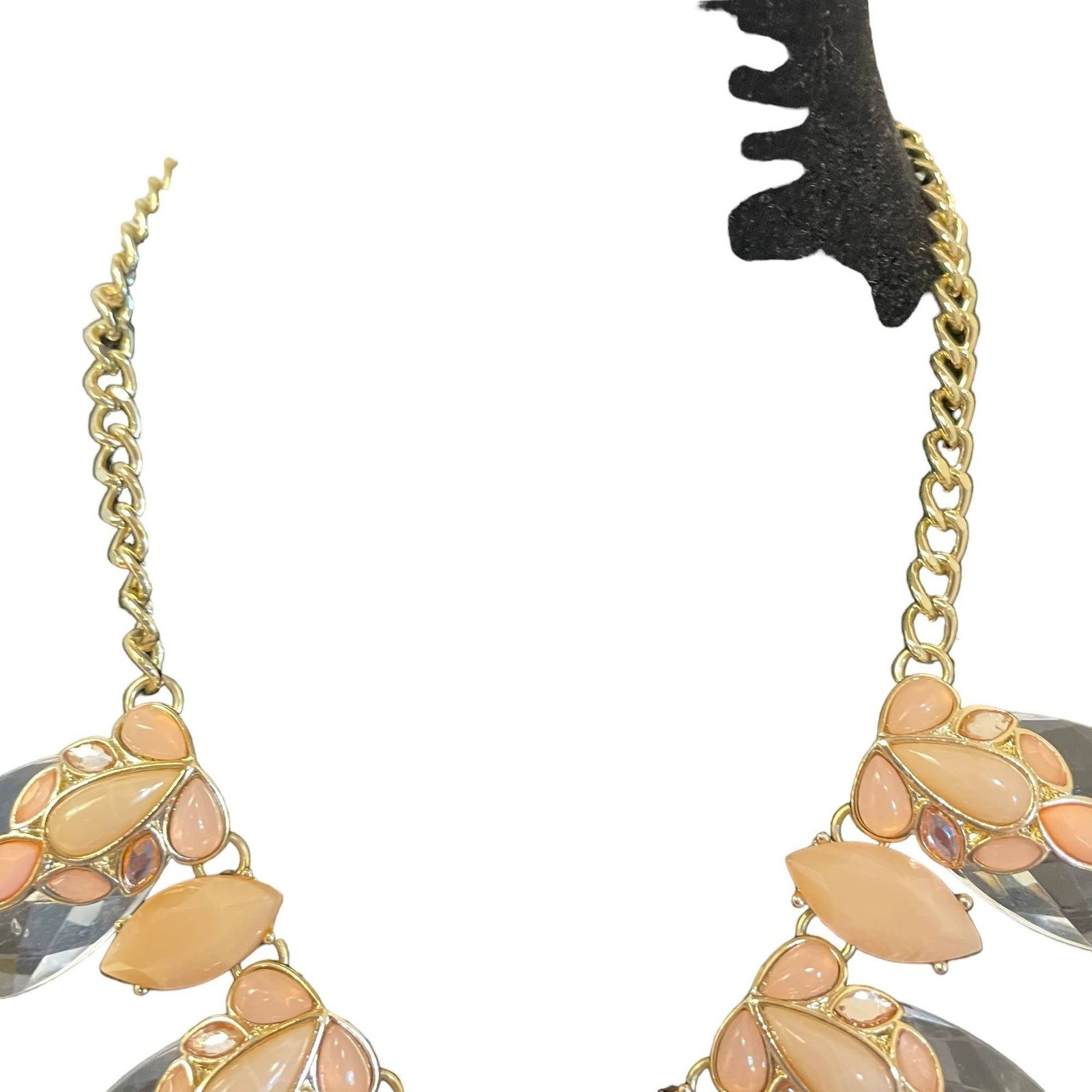 Peach and Clear Teardrop NecklaceBib Necklace Gold Tone Closure: Lobster