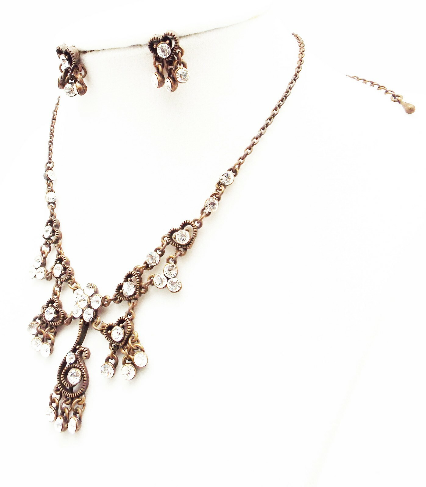 DESIGNER INSPIRED CLEAR MULTI CRYSTAL SILVER FLORAL DROP DANGLE JEWELERY SET NEW