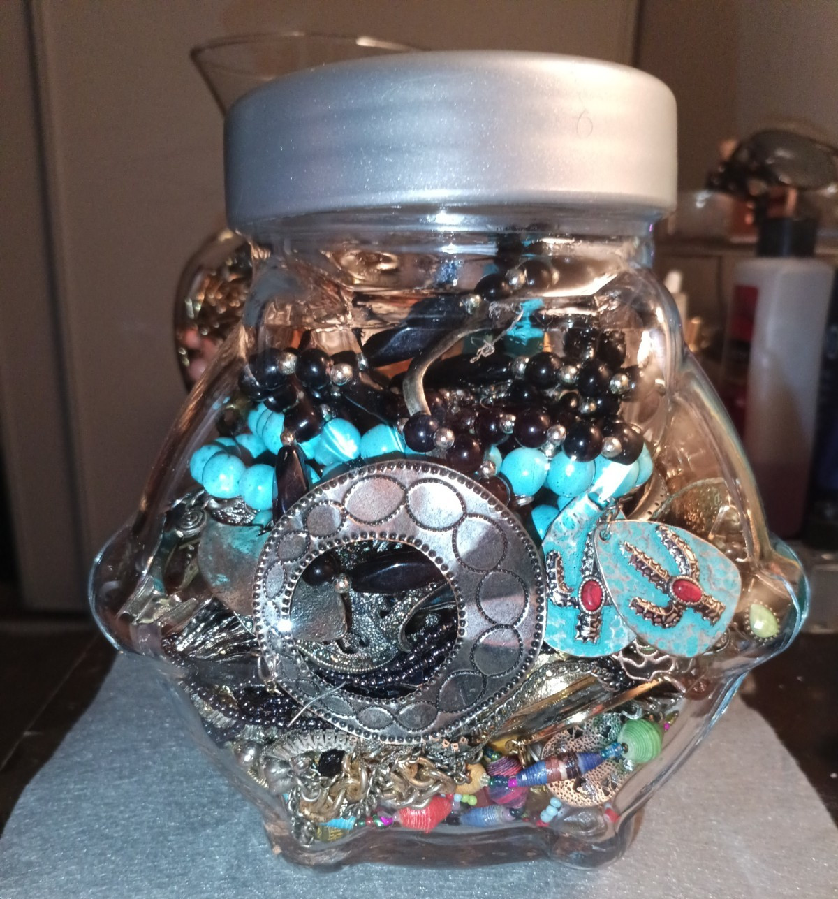 Women’s Fashion Jewelry Mixed Lot 50+ Silver/Turquoise Metal Glass Jar