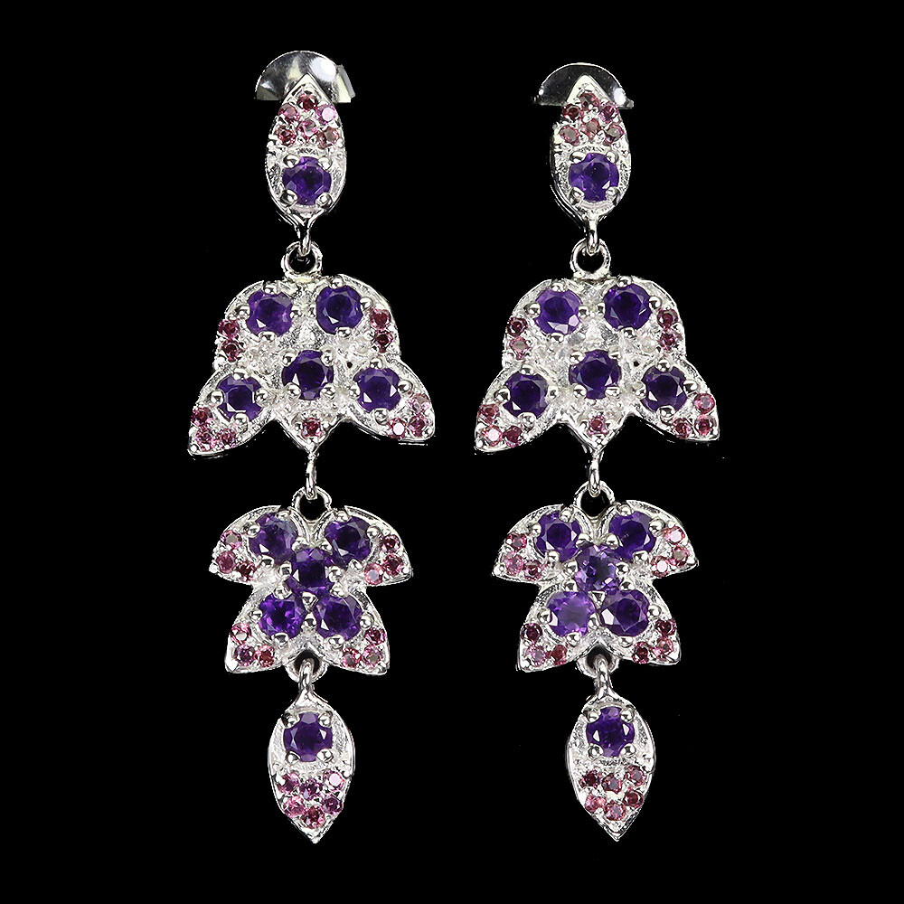 925 Sterling Silver Earrings Round Amethyst Rhodolite Garnet Gemstone Jewelry