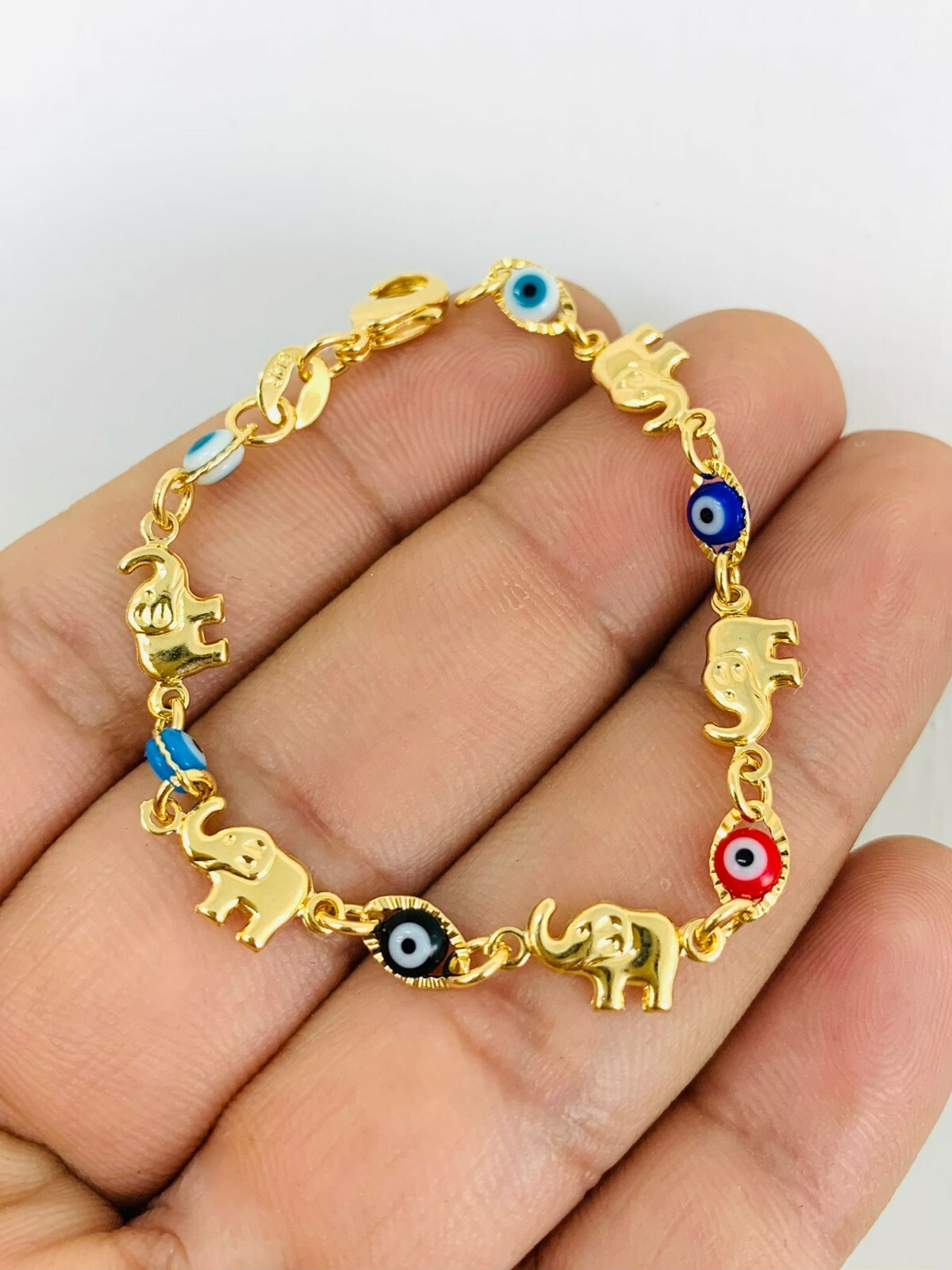 Evil Eye Elephant Bracelet Gold Filled / Kids Bracelet 5.5″/Pulsera Mal de Ojo