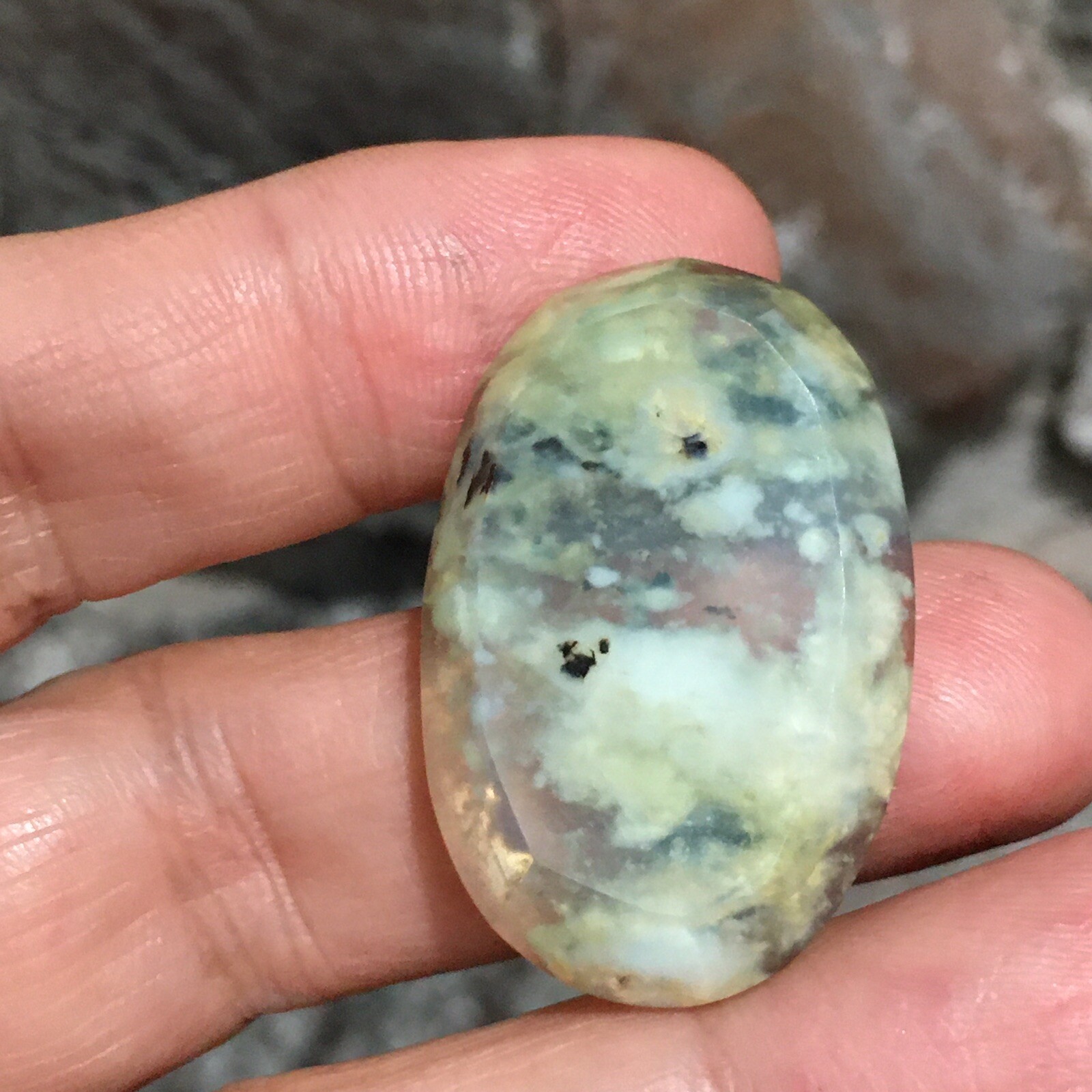 33.5×21.7×6.7mm Rare Aegean Green Opal Oval Faceted Cabochon Picture Stone