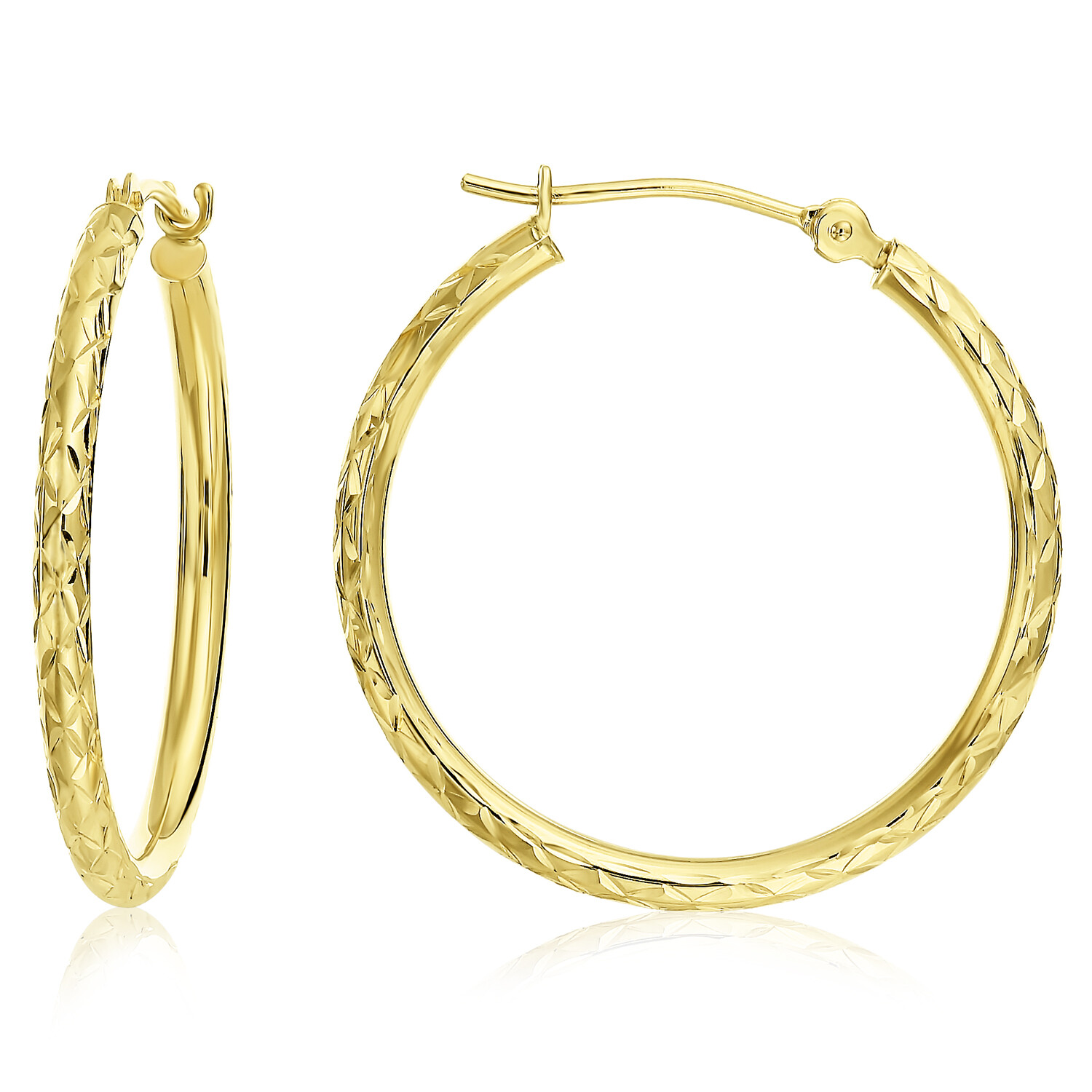 14K Real Solid Gold 1″ Large X Diamond-Cut Hoop Earrings Lightweight Large Hoops