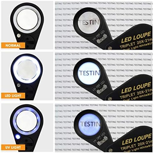 20x Magnifier Jewelry Loupe LED UV 21mm Triplet Lens Optical Glass, Pocket Ge…
