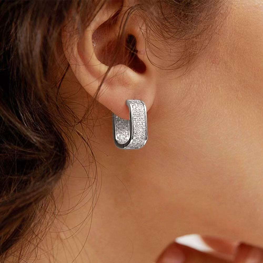 3 Colors Womens 14K Gold Plated Sparkling Iced CZ Hoop Huggie Earrings