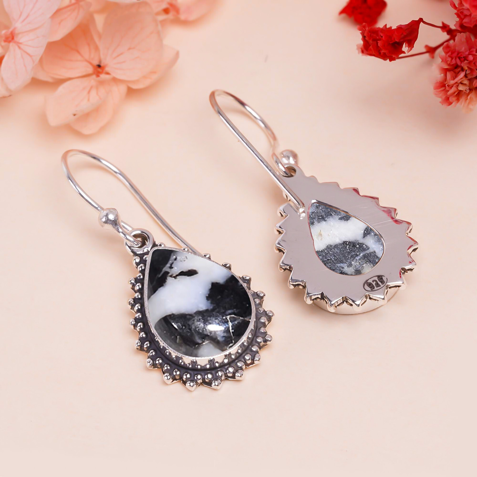 White Buffalo Turquoise Gemstone Earring 925 Sterling Silver Handmade Jewelry.