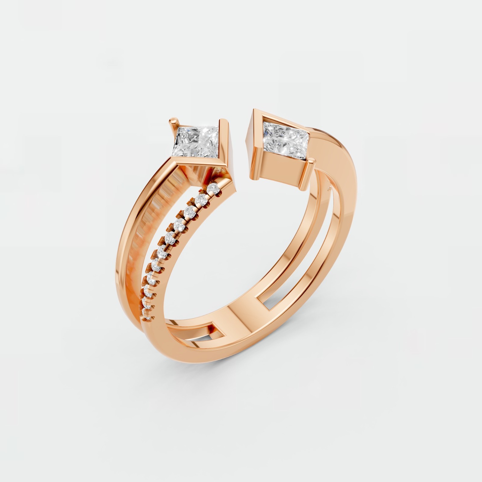 Open Bypass Ring Kite & Round Lab Grown Diamond Pave Setting Stackable Ring