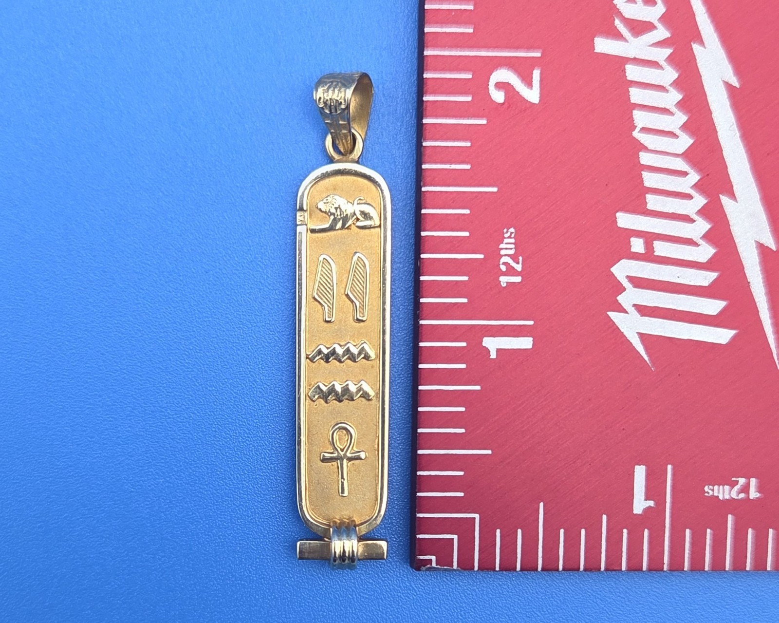 Authentic Solid 18KT YG Egyptian Cartouche Hieroglyphs Pendant Egypt 5.44 G