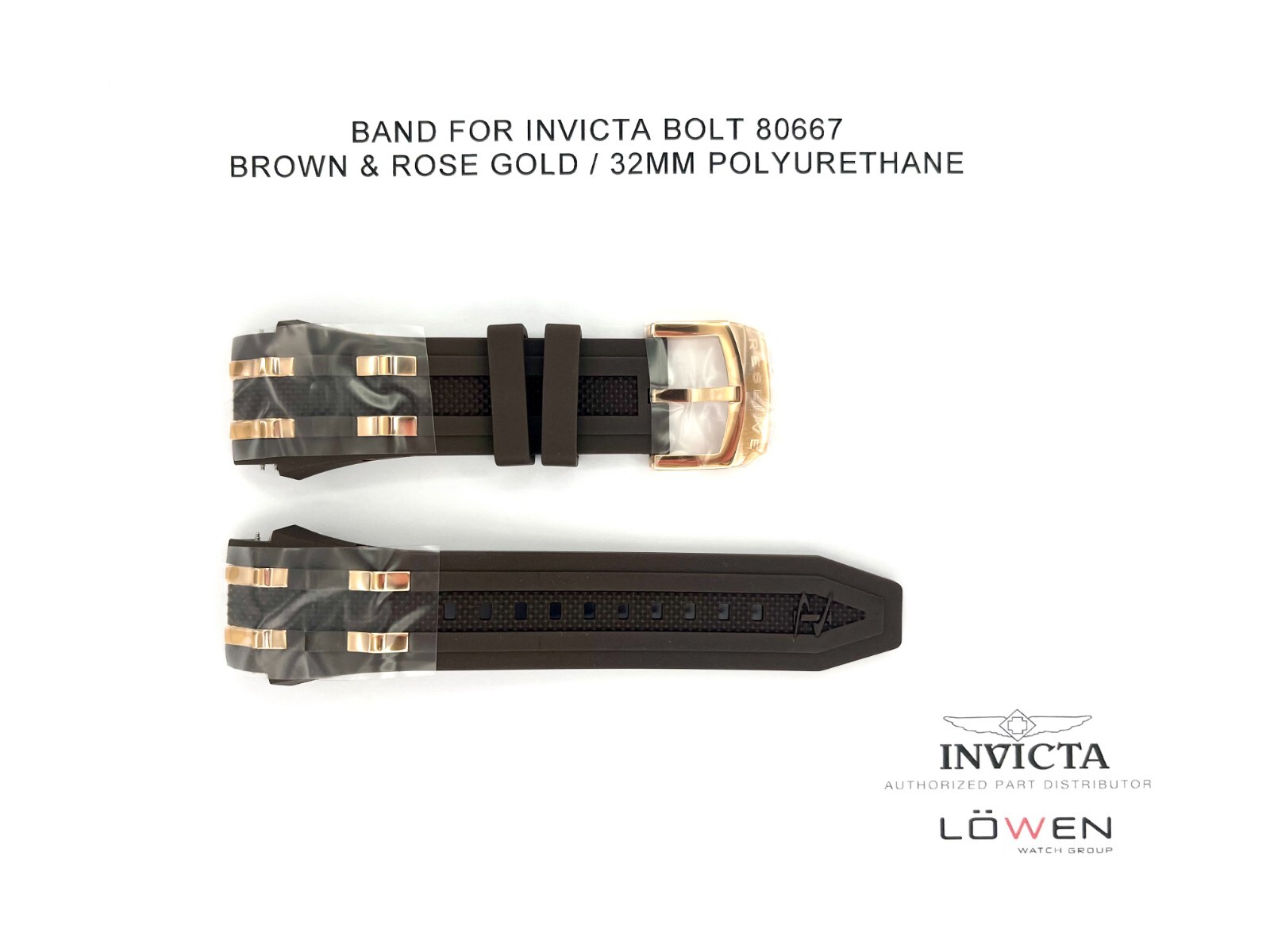 Authentic Invicta Bolt 80667 Brown & Rose Gold Polyurethane 32mm Watch Band