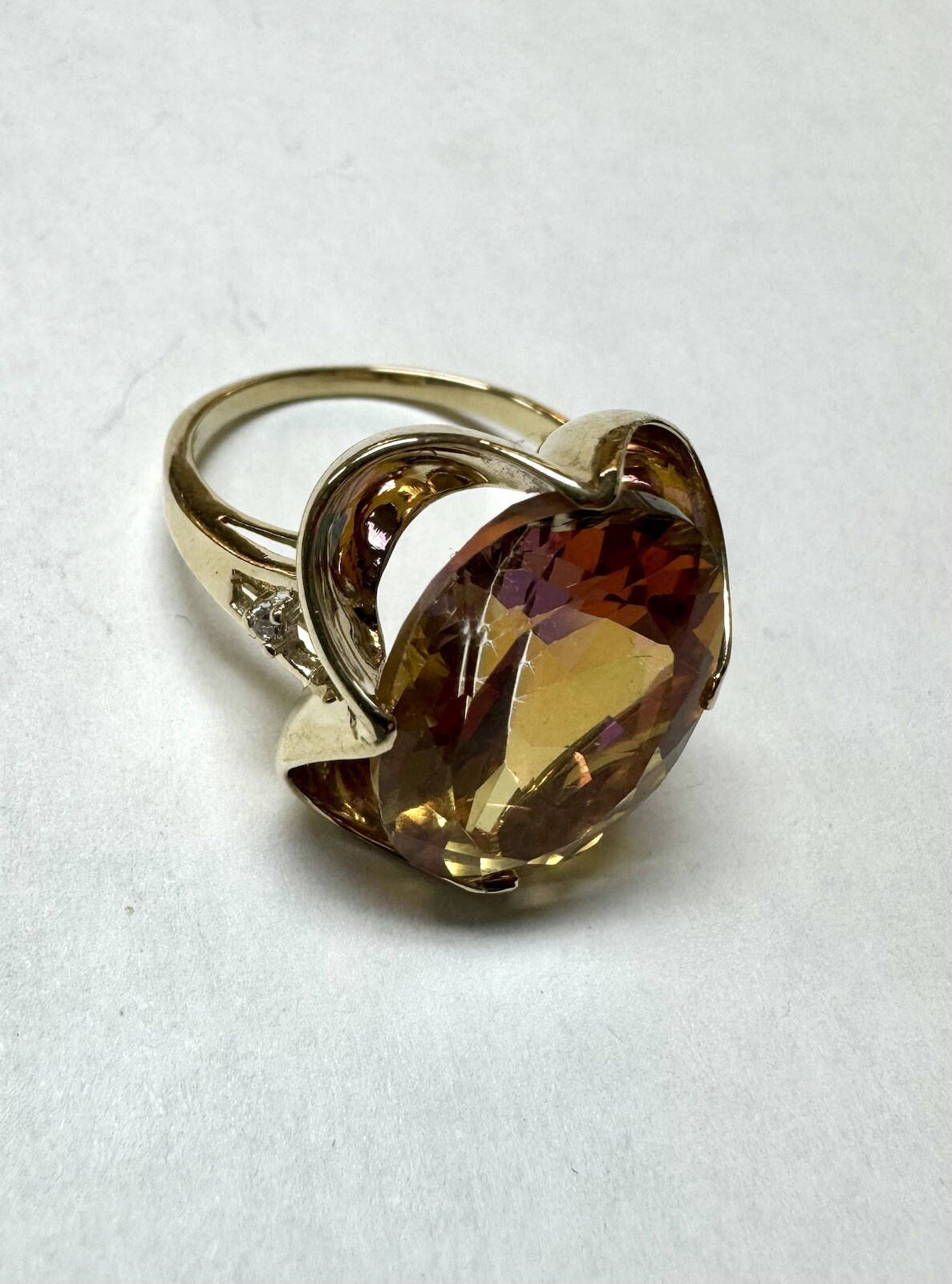 10k Yellow Gold 15ct Sunrise Topaz And .02ct Diamond Ring Sz 9.75 $1,700