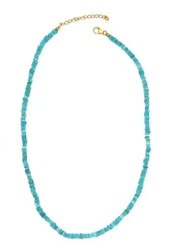Natural Aqua Blue Apatite Bead Necklace Gold Vermeil Over 925 Sterling, 100 ctw