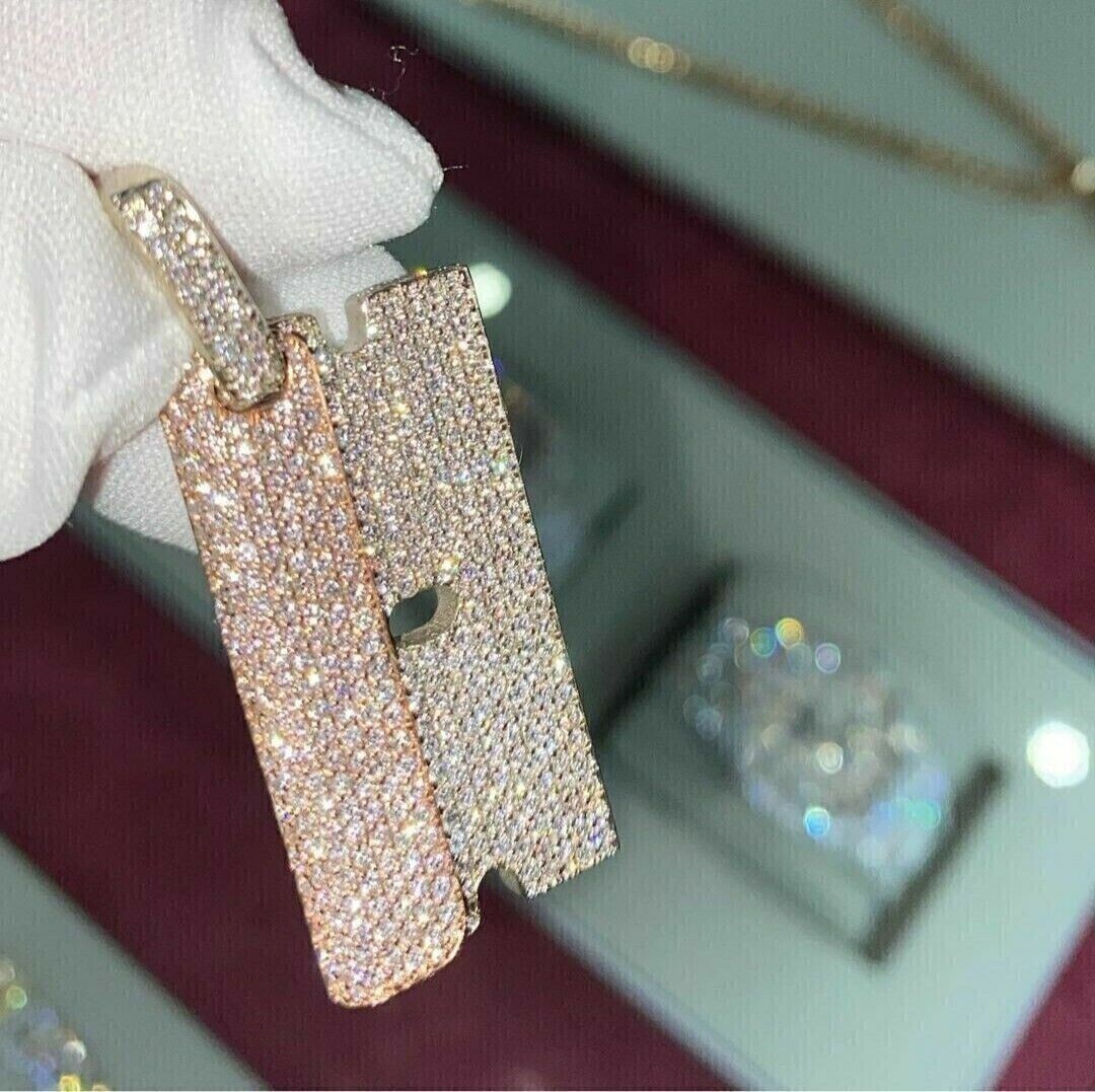3 CT Round Cut Natural Moissanite Men’s Razor Blade Pendant 14K Rose Gold Plated