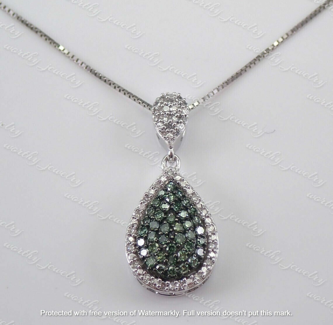 2Ct Round Cut Black Diamond Teardrop Pendant 14K White Gold Finish Free Chain