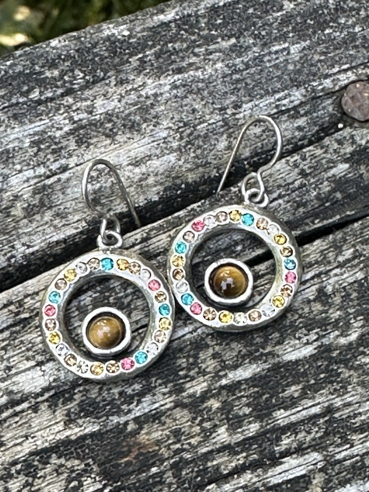 Patricia Locke Silver, Multi Color & Tigers Eye ‘05 Eddy Dangle Crystal Earrings