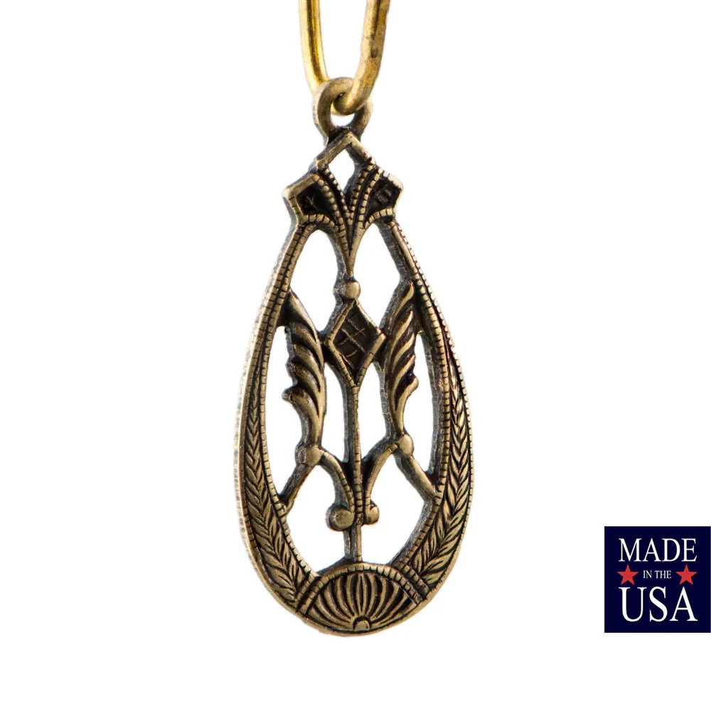 1 Loop Ornate Filigree Brass Ox Teardrop Charm Findings (6) mtl314D