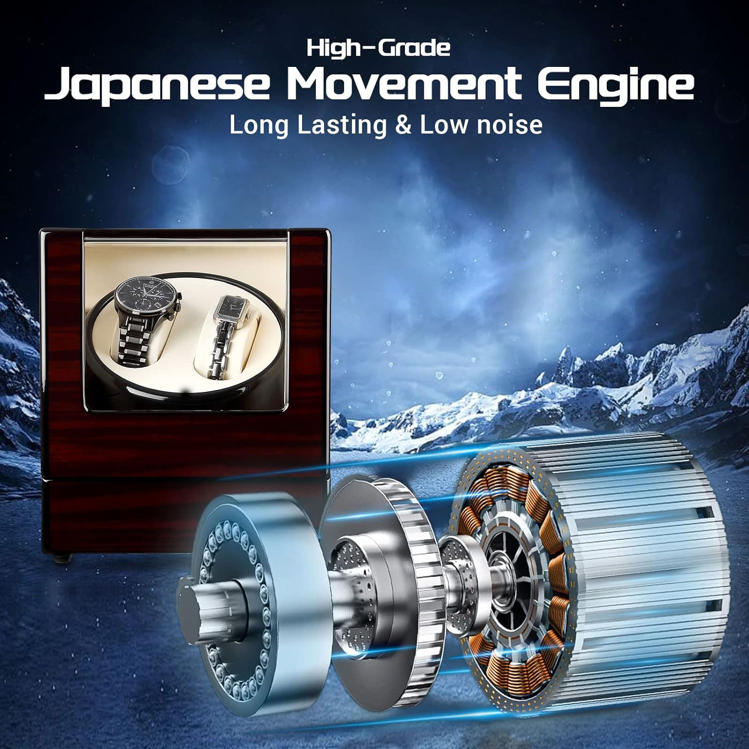 Automatic Watch Winder Box Luxury Wooden Watch Storage Case Double Watch Winder