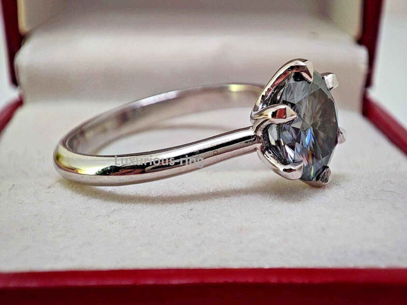 925 Starling Silver Anniversary Ring, 1.60 Ct Round Cut Grey Moissanite Ring,