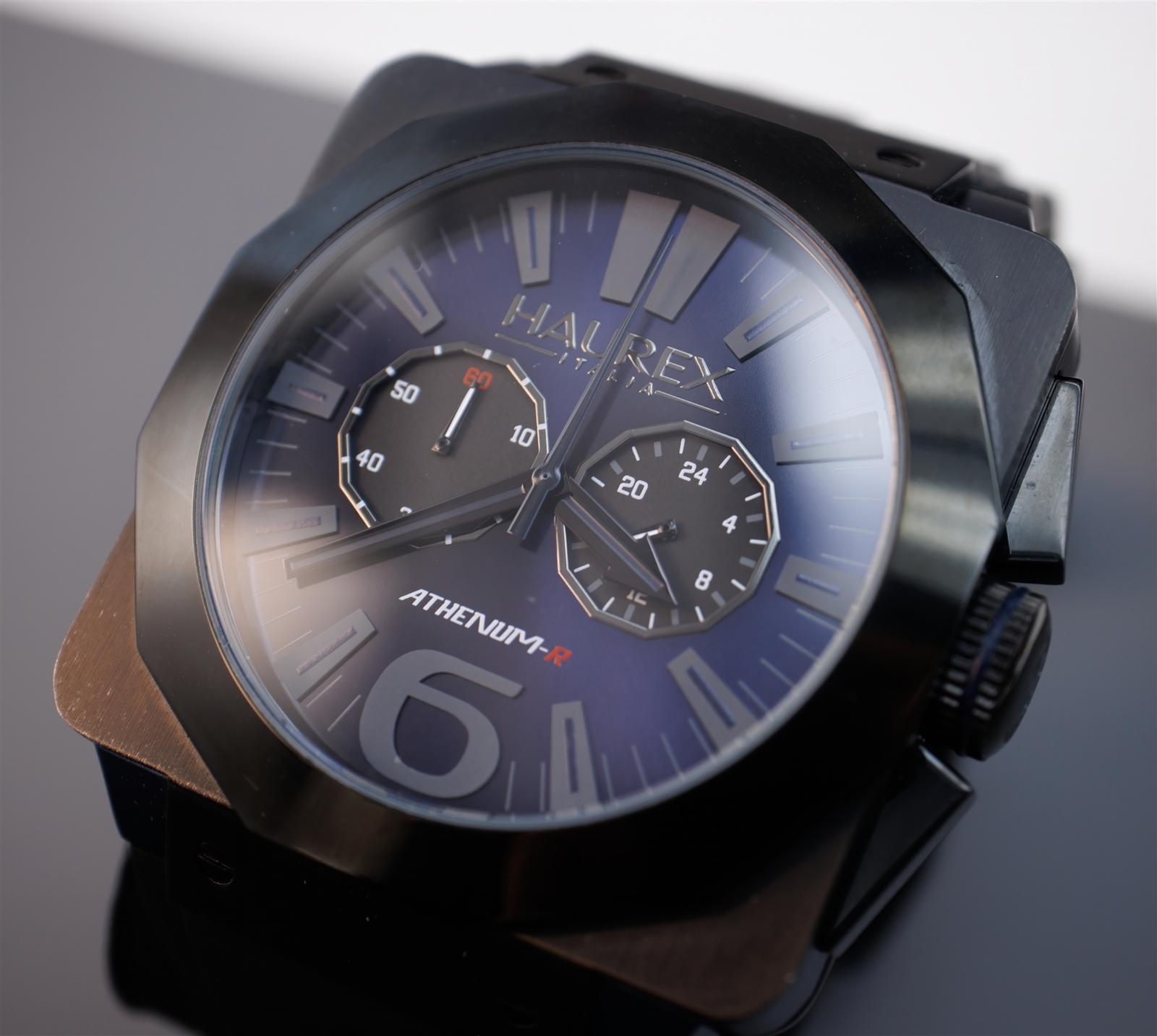 Haurex Athenium-R Square Chronograph Watch Blue /Black Fume Dial 3N372UNB