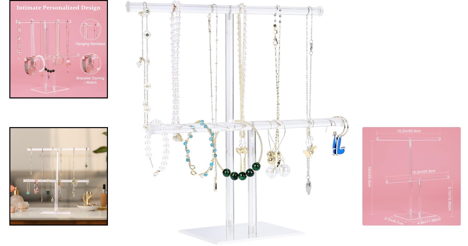 Modern 2-Tier Acrylic Necklace and Bracelet Stand – Tangle-Free Jewelry Display