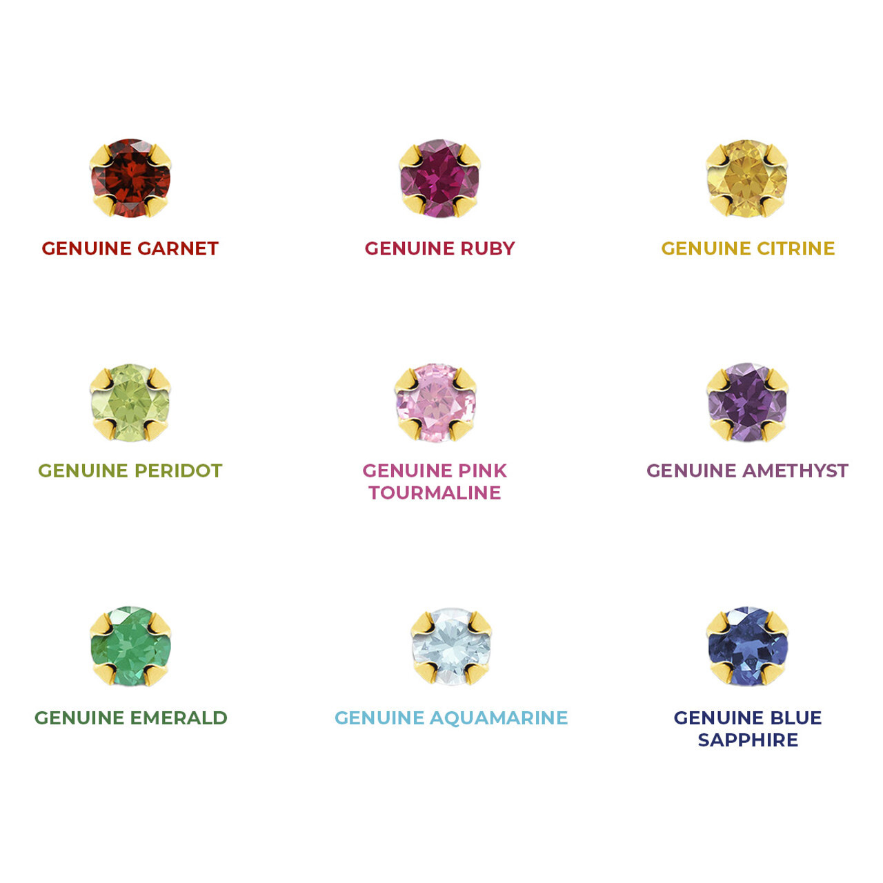 14K Solid Gold 22G Prong Set Top 2mm Precious Gems Nose Bone Ring Stud 6mm