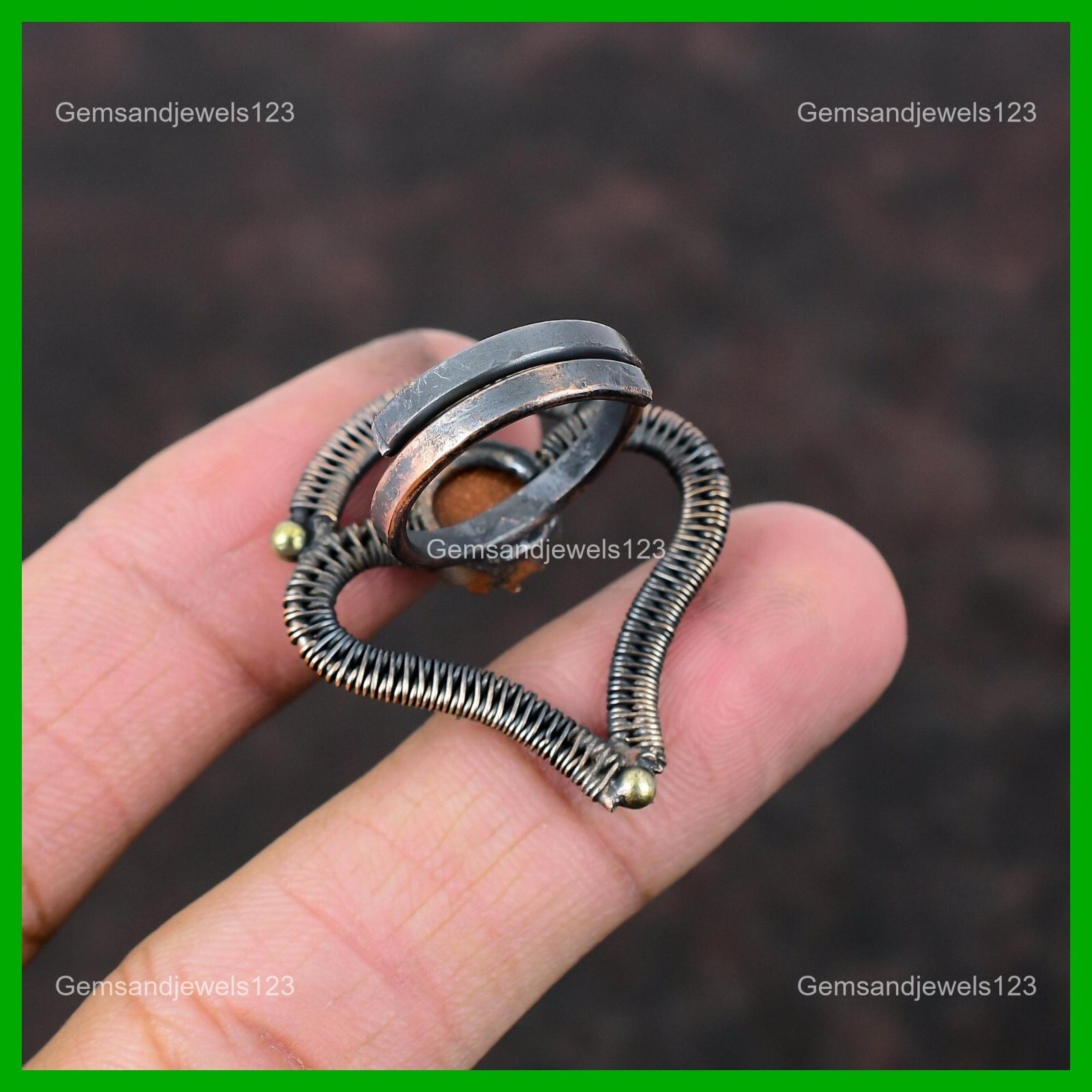 Copper Sun Sitara Stone Handcrafted Stackable Wire Wrapped Sister Ring Jewelry