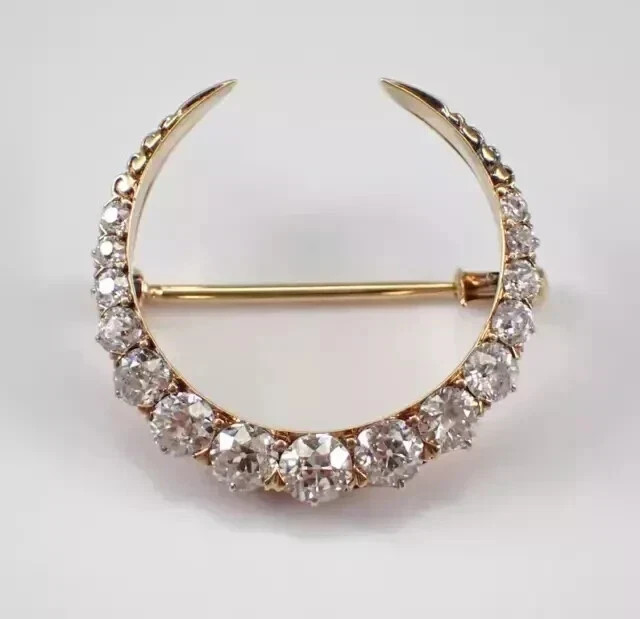 2.50Ct Round Lab Created Diamond Crescent Moon Brooch Pin 14K Yellow Gold Plated