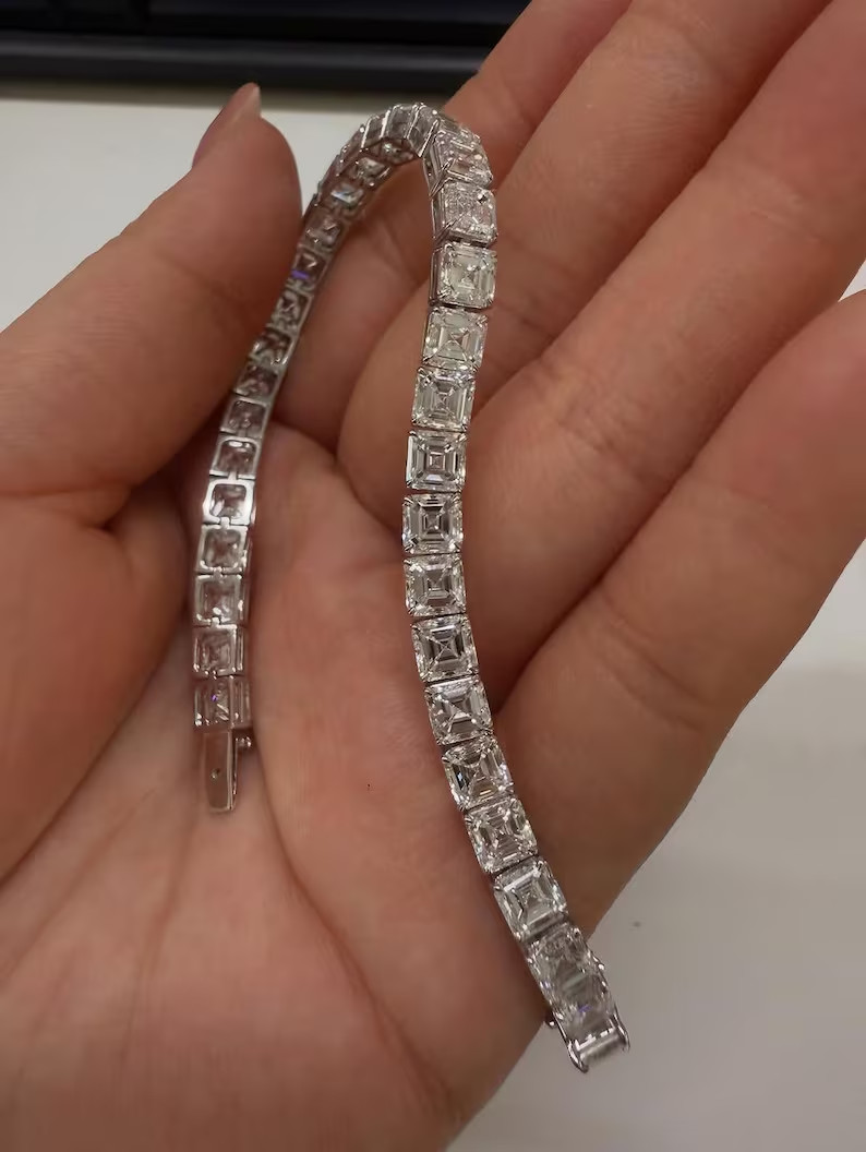 20.00 Ct Asscher Lab Created Diamond Anniversary Bracelet 14K White Gold Plated