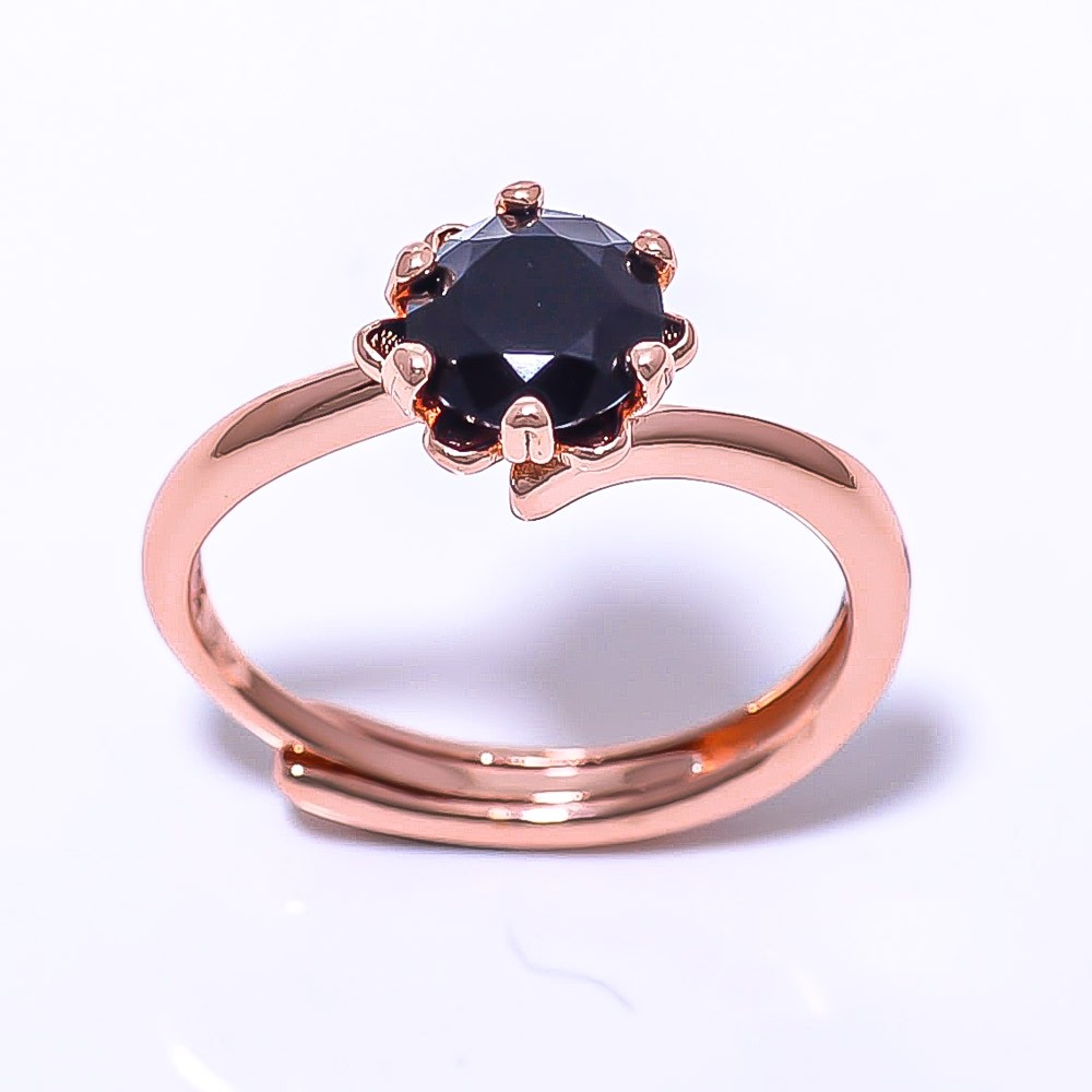 Black Spinel Gemstone Rose Gold Plated Ring Adst (82)