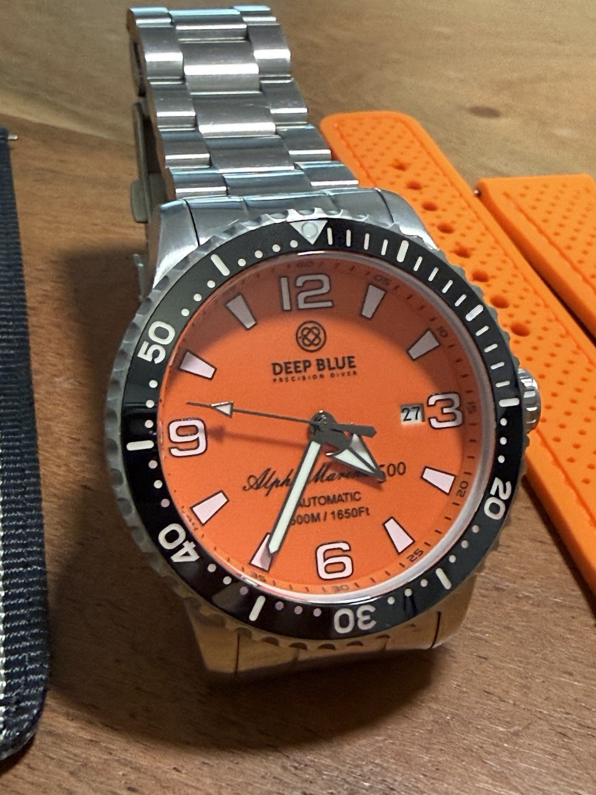 Deep Blue Alpha Marine 500 Automatic 500m Diver 45mm Orange Dial SS Brac