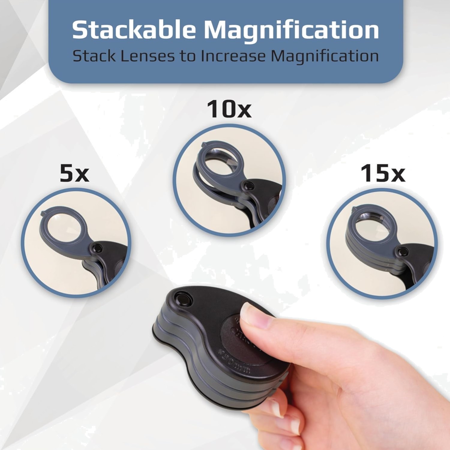 TriView 5x/10x/15x Folding Loupe with Built-In Case for Jewelry Inspection