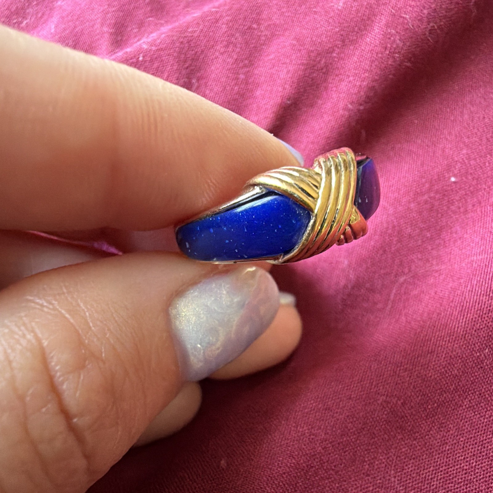 Avon Gold-tone Lapis Lazuli Inlay Ring Size 8