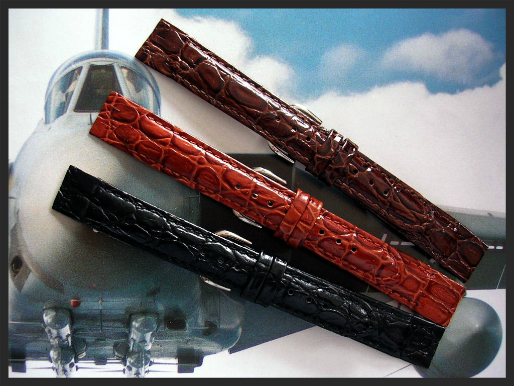 17mm Black Open End Alligator Calf wire lug watch band IW SUISSE 16 18 19 20 usa