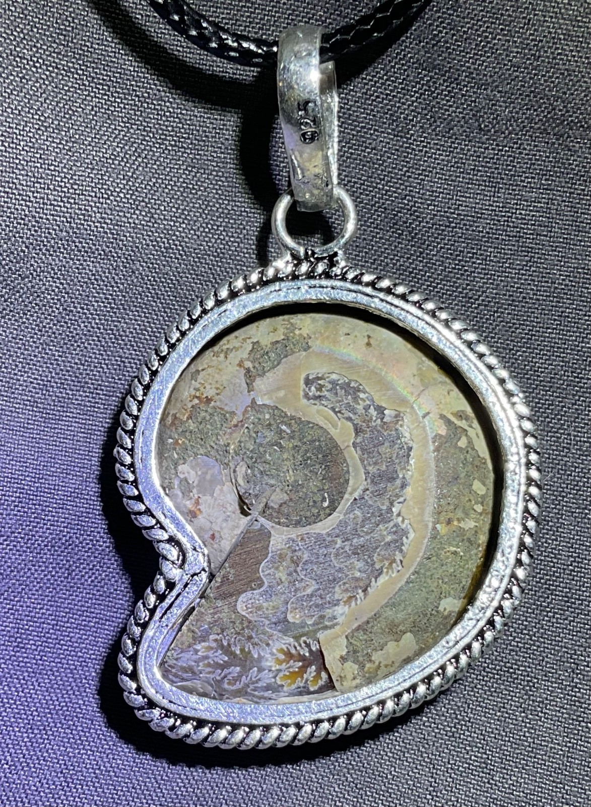 NATURAL Ammonite Fossil 925 Silver Pendant Spiral Shell 33x28mm FREE SHIPPING