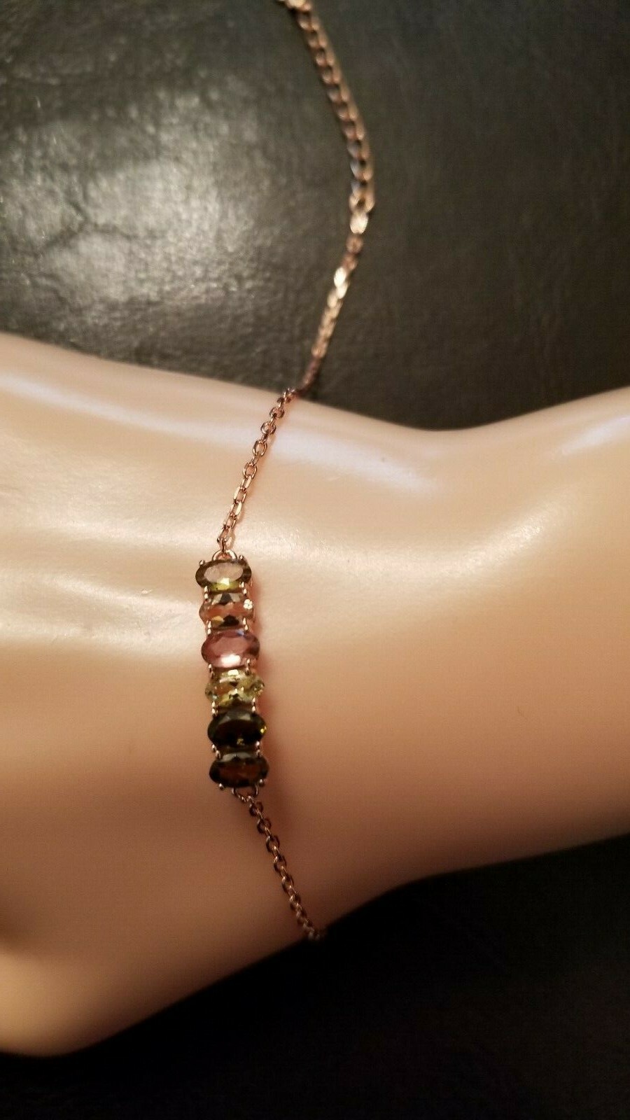 PRETTY MIX COLOR TOURMALINE 925 ROSE STERLING SILVER CHAIN BRACELET 6.5-8″