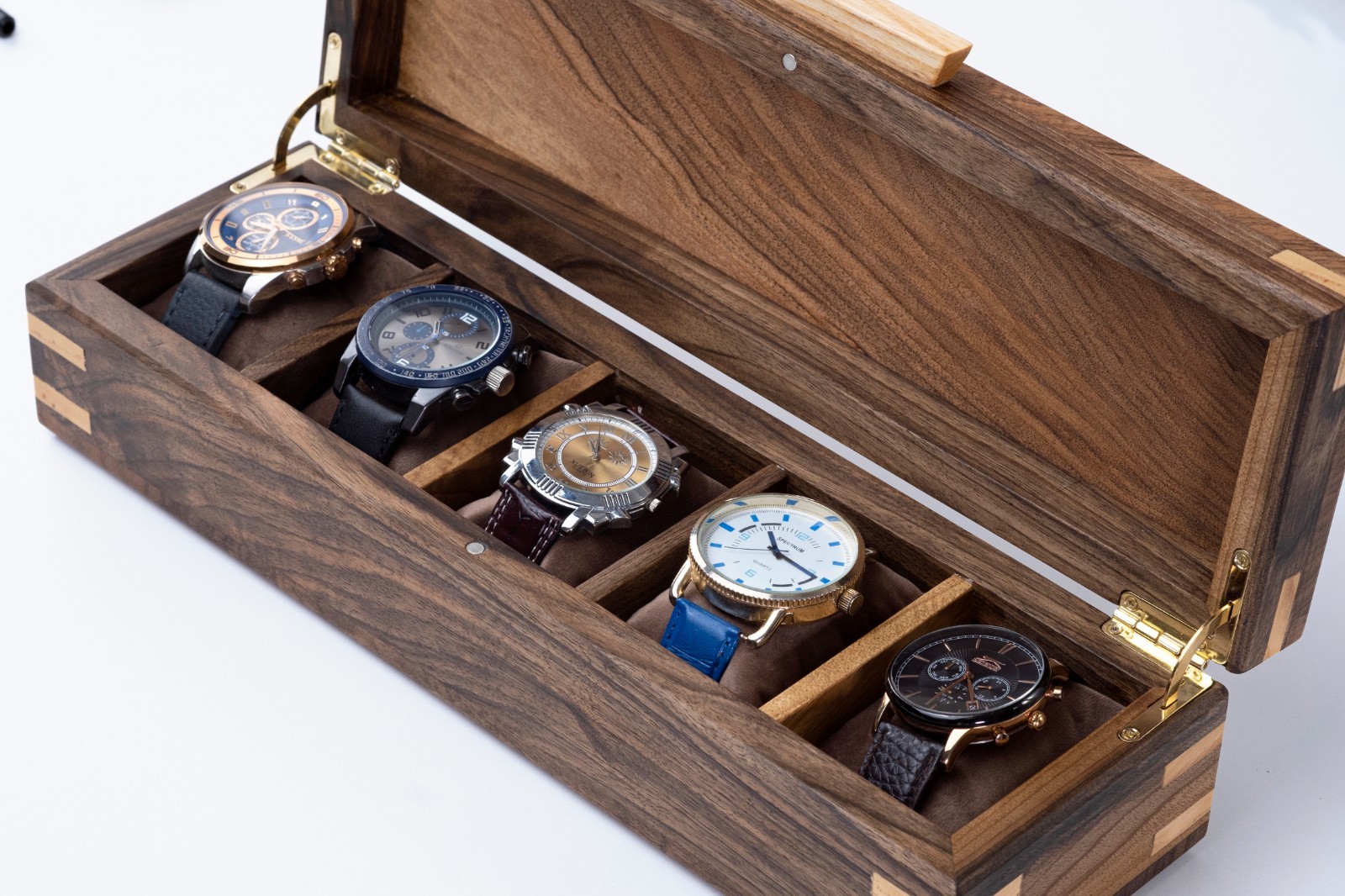 Walnut Watch Box, Handmade Watch Storage, Personalized Watch Case (5 Slot)