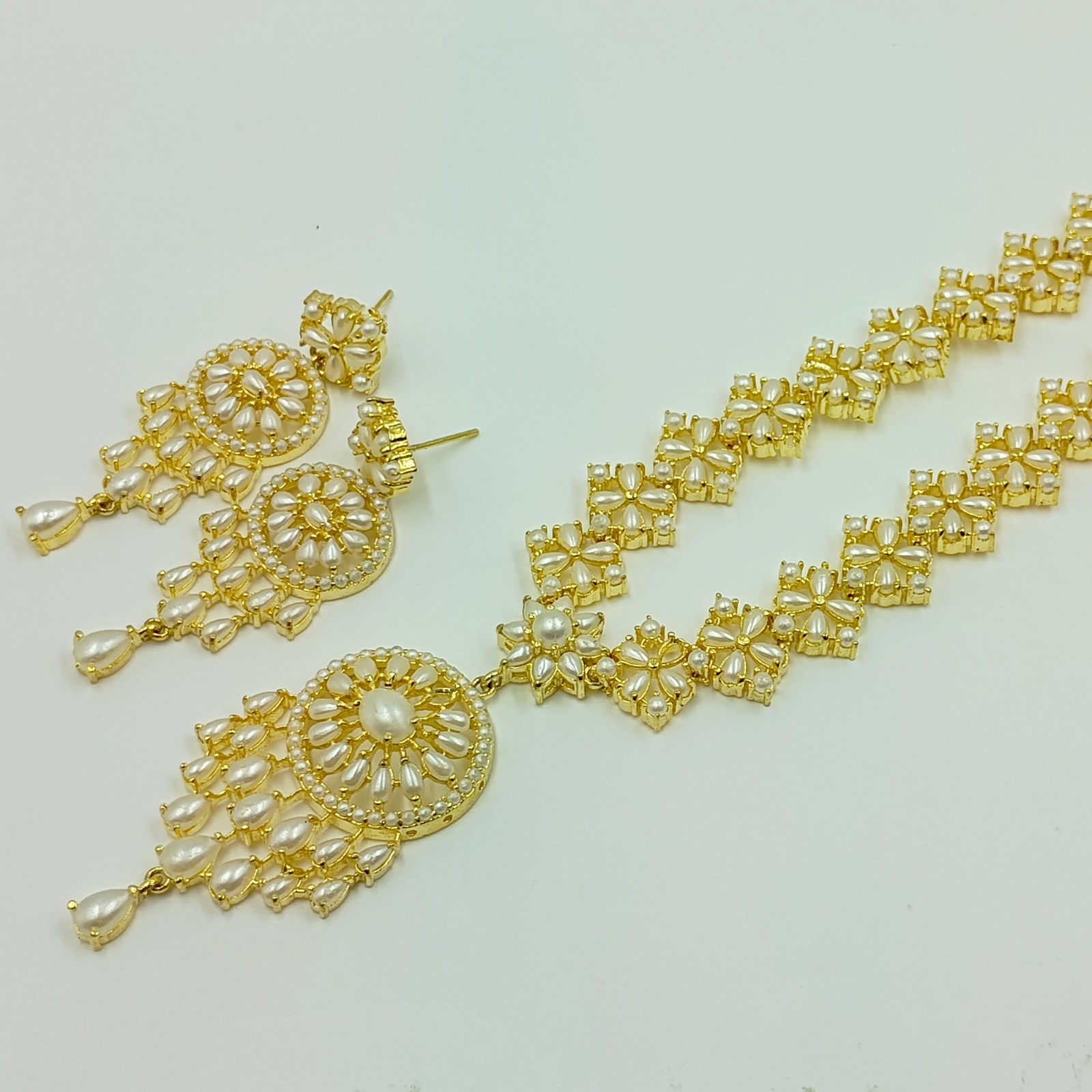 22k Gold Plated Pearl Necklace Set Indian Ethnic Wedding Choker Party Wear Jewel