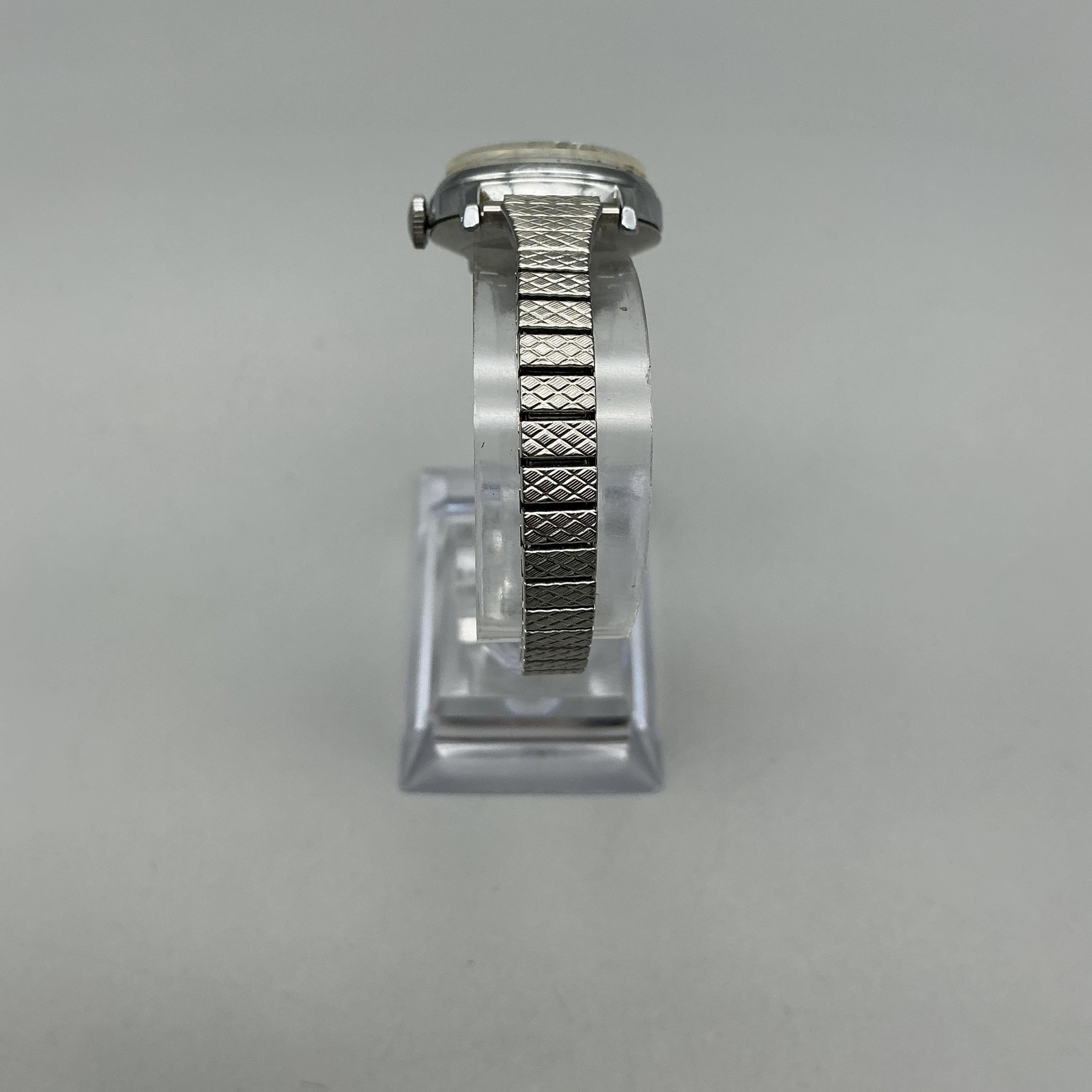 Vtg Ingersoll Mickey Mouse Womens Watch 24mm Silver Tone Manual Stretch Band
