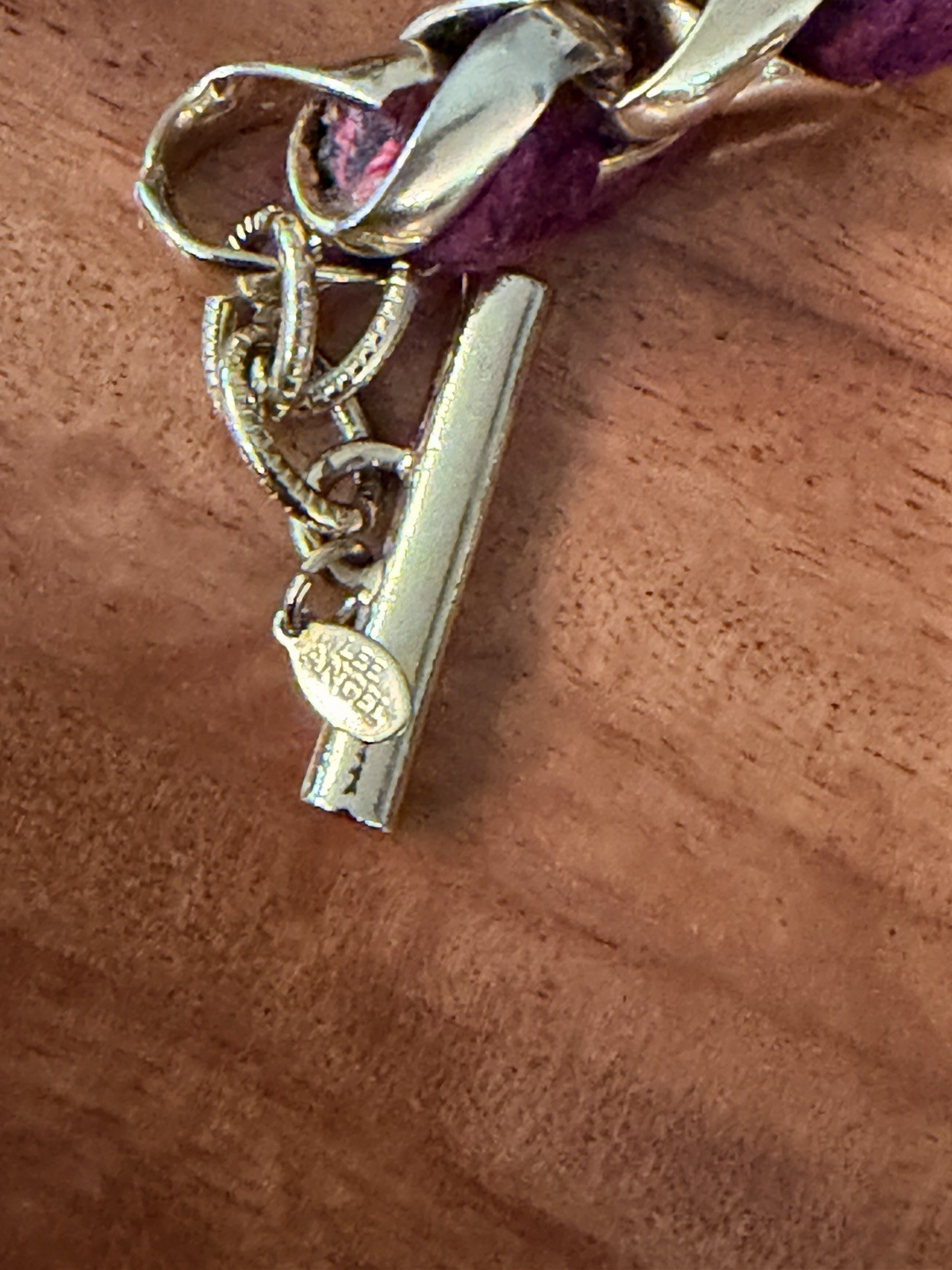 Lee Angel Gold Tone Chain & Burgundy Suede Link Bracelet| Statement Bracelet