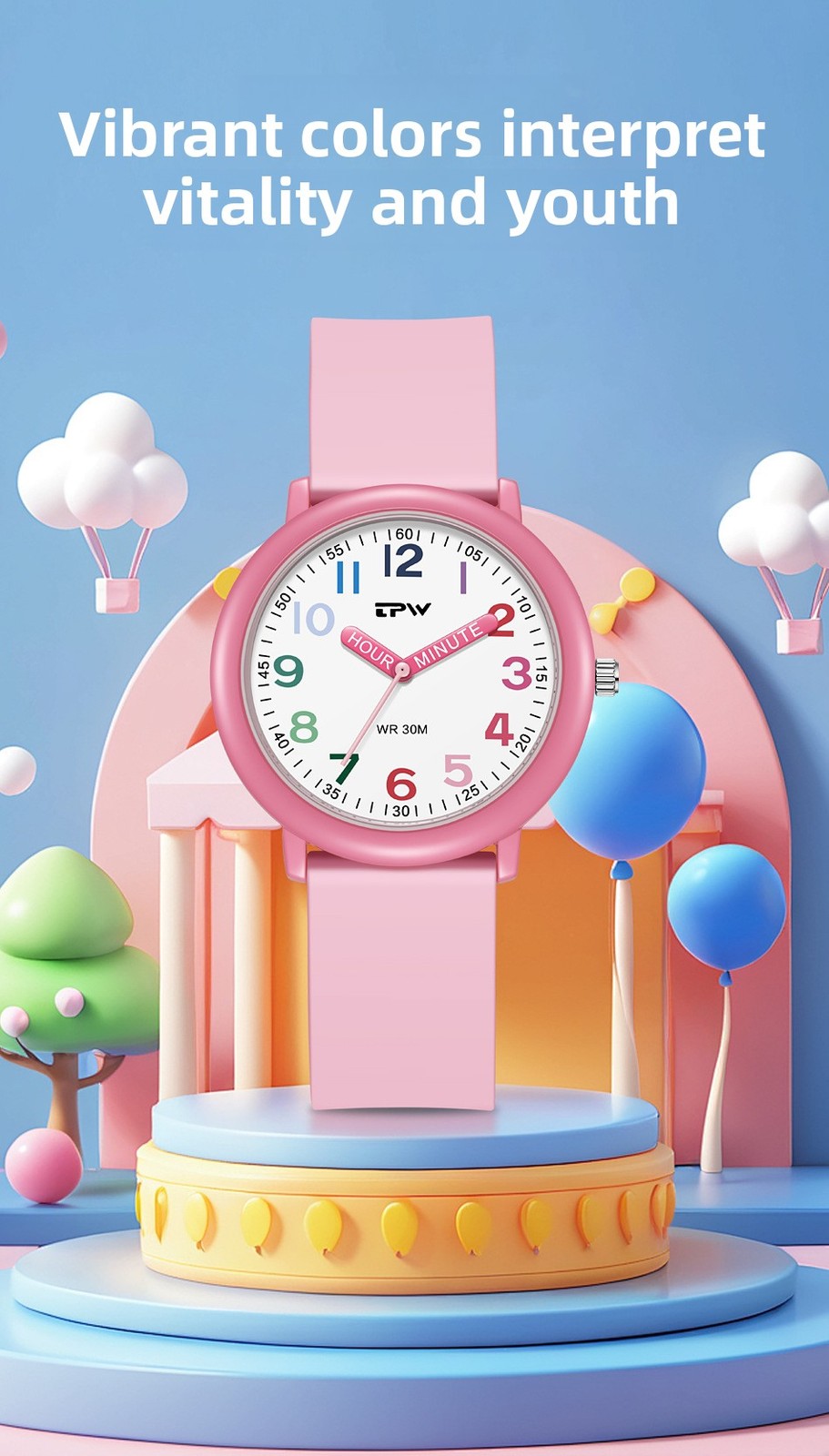 Kids Learning Time Analog Watch 30M Waterproof Quartz Wristwatch for Boys Girls