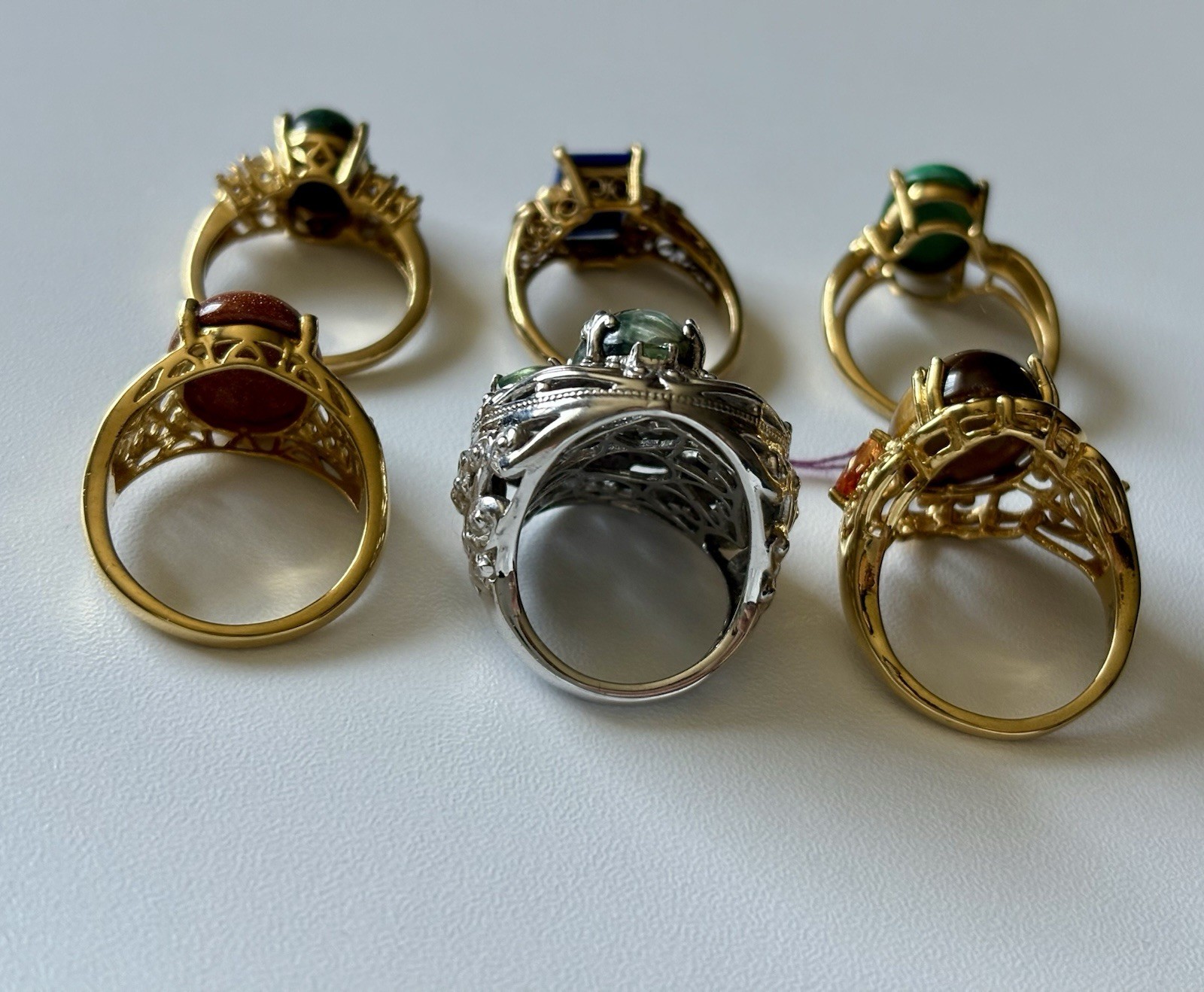 KARIS STS Ring Lot Assorted Gemstones 6 Rings Gold Bond & Platinum Bond STUNNING