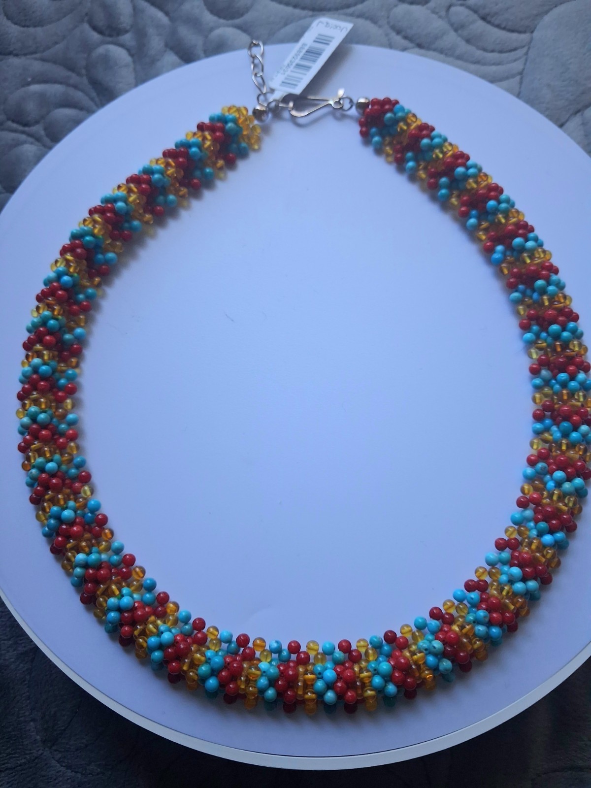 Jay King Sterling Silver Angel Peak Turquoise, Coral & Amber Woven Bead Necklace