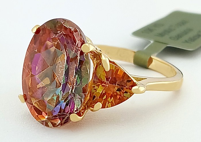 LAB CREATED 6.50 Cts MYSTIC TOPAZ RING 10K YELLOW GOLD – New With Tag